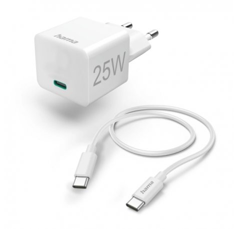 Hama Cargador de Pared - Potencia 25W - Cable 1.5m - USB-C - Power Delivery - Qualcomm - Color Blanco