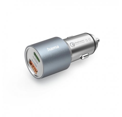 Hama Cargador de Coche 38W - USB-A - USB-C - Pantalla LED - Power Delivery - Qualcomm 3.0 - Color Plata