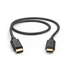 Hama Cable USB-C Macho - Potencia Maxima 60W - Longitud 0.5m - Velocidad hasta 480Mbps - Chapado en Oro - Color Negro