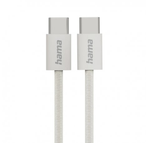 Hama Fabric Cable USB-C Macho - Potencia Maxima 60W - Longitud 1m - Nailon - Velocidad hasta 480Mbps - Blindado - Color Beige