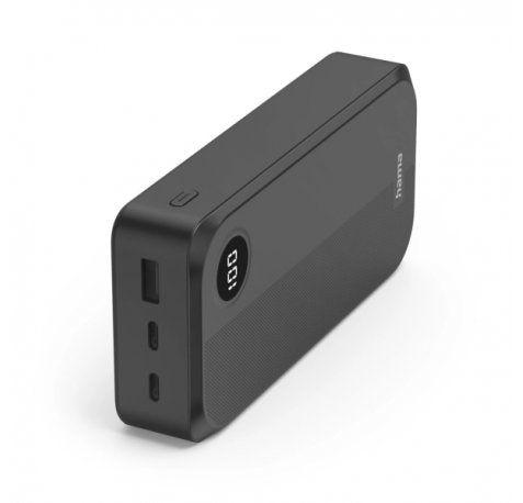Hama Bateria Externa Powerbank 20000mAh - Polimero de Litio - USB-C - USB-A - Carga Rapida - 3 Conexiones de Salida - Pantalla Digital - Indicador de Carga - 29.5x143.3x68mm - Color Negro