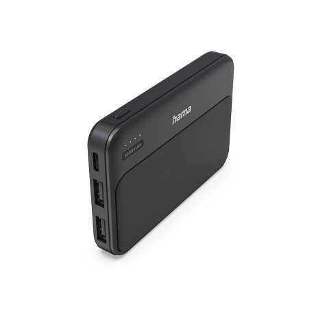 Hama Power Pack Pocket-5 Bateria Externa Powerbank 5000mAh - Polimero de Litio - USB-C - USB-A - Carga Rapida - 2 Conexiones de Salida - Indicador LED de Carga - Color Negro