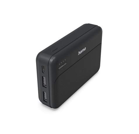 Hama Power Pack Pocket-10 Bateria Externa Powerbank 10000mAh - Polimero de Litio - USB-C - USB-A - Carga Rapida - 2 Conexiones de Salida - Indicador LED de Carga - Color Negro