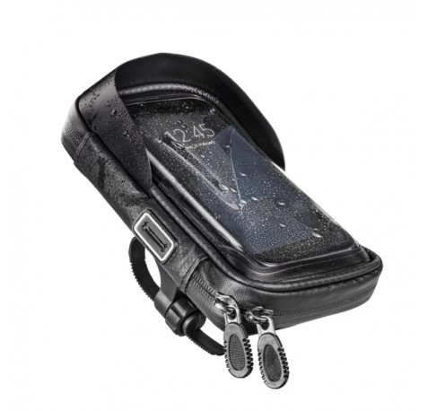 Hama Essential Funda Smartphone para Bicicleta/Moto - Repelente al Agua - Cremallera - Ancho Dispositivo hasta 8cm - Peso Max 200g - Manillares hasta 4cm - Nylon - 17.5x10cm - Color Negro
