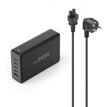 Hama Estacion de Carga USB - Cable 1.5m - 4x USB-C - USB-A - Power Delivery - Qualcomm - GaN - 7.9x12x3.5cm - Color Negro
