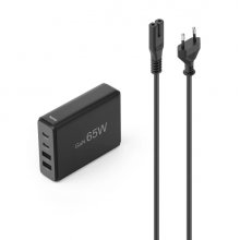 Hama Estacion de Carga USB - Potencia 65W - 2x USB-C - Cable 1.5cm - Power Delivery - Qualcomm - GaN - Color Negro