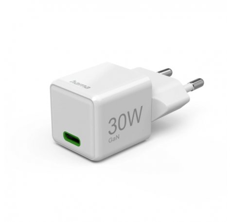 Hama Cargador de Pared - Potencia 30W - USB-C - GaN - Power Delivery - Qualcomm - Color Blanco