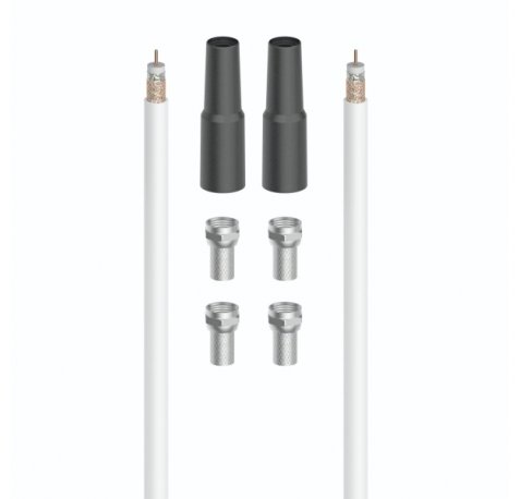 Hama Essential Set de Conexion Satelital con 7 Piezas - Cable Coaxial de 20m - Conector F x4 - 2 Fundas de Proteccion Climatica - Apantallamiento 100dB