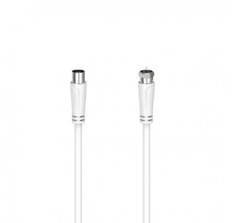 Hama Essential Cable Coaxial de Antena - Longitud 1.5m - Coaxial Hembra - Conector F Macho - Doble Blindaje - Apantallamiento 90dB - Impedancia 75Ohm - Color Blanco