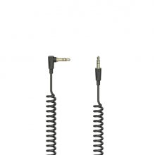 Hama Essential Cable de Audio en Espiral Acodado 90Âº - Longitud 1.5m - Estereo - Jack 3.5mm Macho - Color Negro