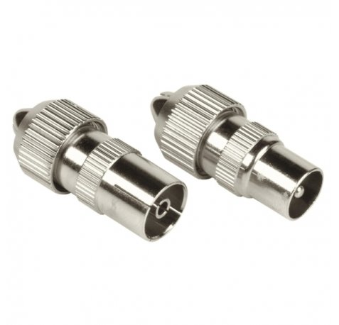 Hama Essential Set de Conectores Coaxiales - Macho y Hembra - Apto para Cables entre 5 y 7mm - Fijacion con Tornillo - Color Plata