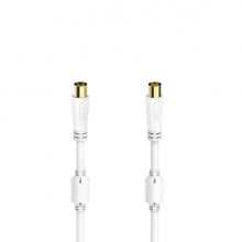 Hama Essential Cable Coaxial de Antena Macho/Hembra - Longitud 0.75m - Terminales Chapados en Oro - Triple Blindaje - Apantallamiento 100dB - Impedancia 75Ohm - Color Blanco