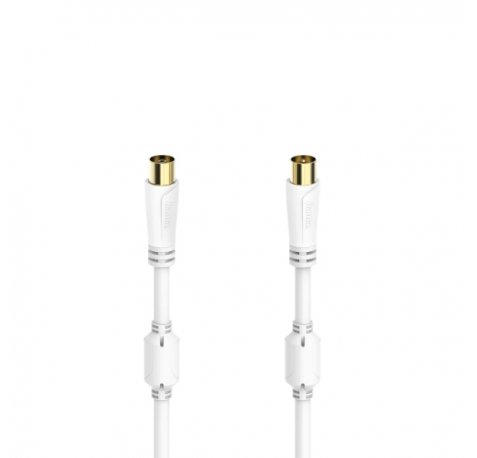 Hama Essential Cable Coaxial de Antena Macho/Hembra - Longitud 0.75m - Terminales Chapados en Oro - Triple Blindaje - Apantallamiento 100dB - Impedancia 75Ohm - Color Blanco
