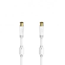 Hama Essential Cable Coaxial de Antena Macho/Hembra - Longitud 5m- Terminales Chapados en Oro - Triple Blindaje - Apantallamiento 100dB - Impedancia 75Ohm - Color Blanco