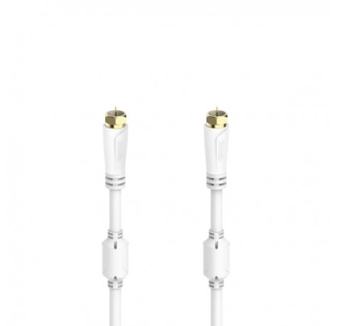 Hama Essential Cable Coaxial de Antena - Longitud 1.5m - Terminales Chapados en Oro - Conector F Macho - Triple Blindaje - Apantallamiento 100dB - Impedancia 75Ohm - Color Blanco