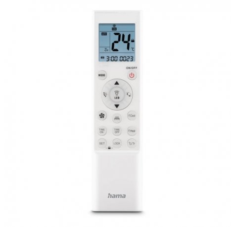 Hama Mando a Distancia para Aire Acondicionado - Universal - Soporte de Pared Incluido - Pantalla LCD - Temporizador - Alcance 5m - 16 Botones - Color Blanco