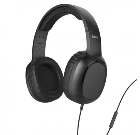 Hama Fun II Auriculares con Microfono Omnidireccional - Cable 1.2m - Jack 3.5mm - Diadema Ajustable - Almohadillas de Cuero - Asistente de Voz - Color Negro
