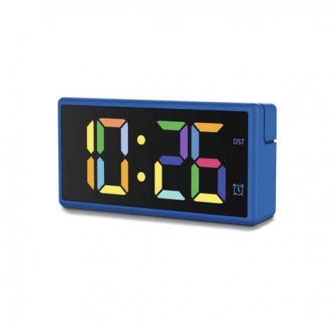 Hama Ibiza Reloj Despertador Digital - Pantalla Multicolor - Funcion de Carga USB-A - Funcion de Repeticion de Alarma - 15x3.5x7.5cm - Color Azul