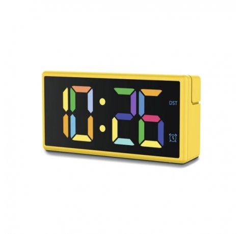 Hama Ibiza Reloj Despertador Digital - Pantalla Multicolor - Funcion de Carga USB-A - Funcion de Repeticion de Alarma - 15x3.5x7.5cm - Color Amarillo