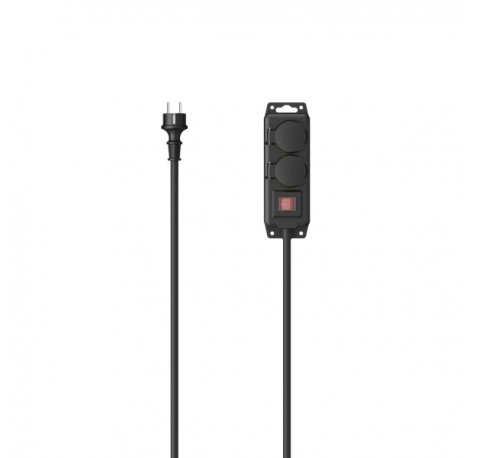 Hama Regleta Alimentacion con 2 Tomas - Potencia Maxima 3680W - IP44 - Cable 2m - Permite Montaje en Pared - Enchufe Schuko Recto - 7.5x5x22cm - Color Negro