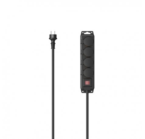 Hama Regleta Alimentacion con 4 Tomas - Potencia Maxima 3680W - IP44 - Cable 2m - Permite Montaje en Pared - Enchufe Schuko Recto - 7.2x3.2x32.2cm - Color Negro