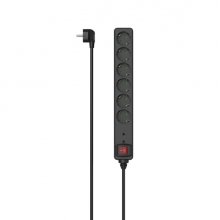 Hama Regleta Alimentacion con 6 Tomas - Potencia Maxima 3680W - Voltaje 250V - Cable 1.4m - Interruptor de Encendido - Enchufe Schuko en Angulo - 4.7x4x35.7cm - Color Negro