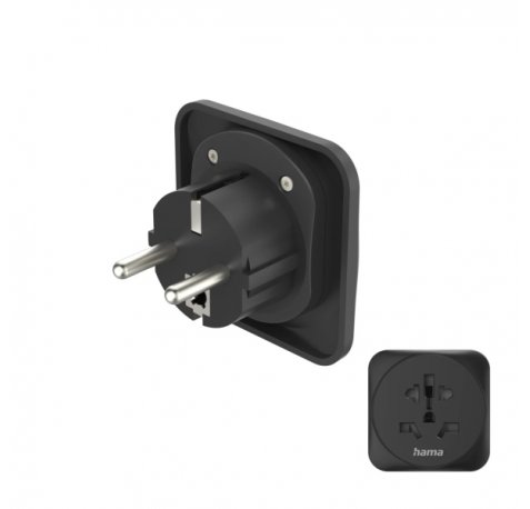Hama Adaptador de Viaje Toma Tipo E y Schuko - Potencia hasta 3750W - Hembra Multiple - Voltaje 250V - Color Negro