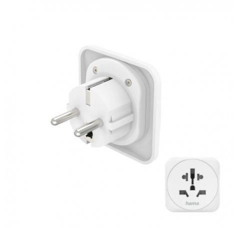 Hama Adaptador de Viaje Toma Tipo E y Schuko - Potencia hasta 3750W - Hembra Multiple - Voltaje 250V - Color Blanco
