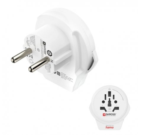 Hama Adaptador de Viaje Toma Tipo E y Schuko - Potencia hasta 2500W - Hembra Universal - Voltaje 100-250V - Color Blanco