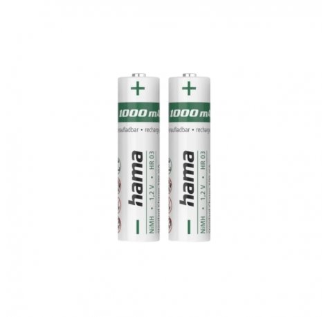 Hama Pack de 2 Pilas Recargables AAA - NiMH - Voltaje 1.2V - 1000mAh - Color Blanco