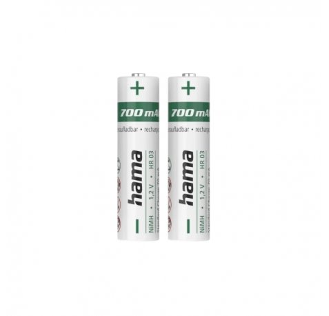 Hama Pack de 2 Pilas Recargables AAA - NiMH - Voltaje 1.2V - 700mAh - Color Blanco