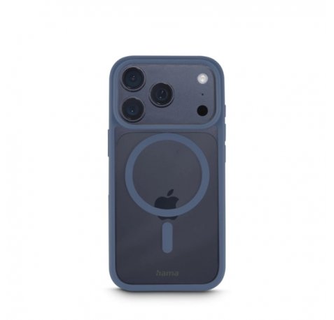Hama Frame Protect Funda para iPhone 17 Pro - Magnetico - Antideslizante - Policarbonato y Poliuretano Termoplastico - Bordes Elevados - Color Azul y Transparente