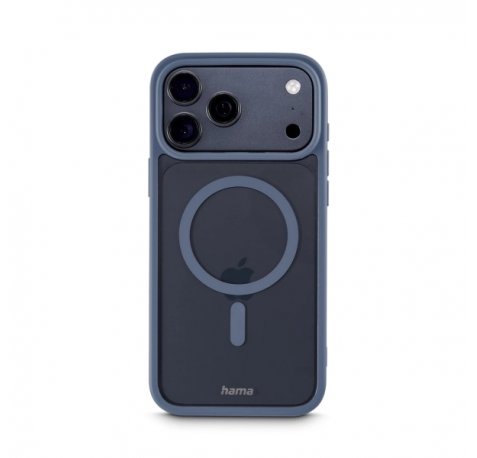 Hama Frame Protect Funda para iPhone 17 Pro Max - Antideslizante - Magnetico - Policarbonato y Poliuretano Termoplastico - Bordes Elevados - Color Azul y Transparente
