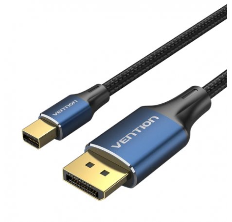 Vention Cable Displayport 1.4 8K - Longitud 1.5m - PVC con Trenzado de Algodon - DP Macho a MiniDP Macho - Conectores Chapados en Oro - Blindaje Multiple - 32 AWG - Color Azul