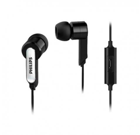 Philips Auriculares Intraurales - Cable de 1.2m - Jack 3.5mm - Microfono Integrado - 3 Pares de Almohadillas de Silicona - Aislamiento Pasivo del Ruido - Color Negro