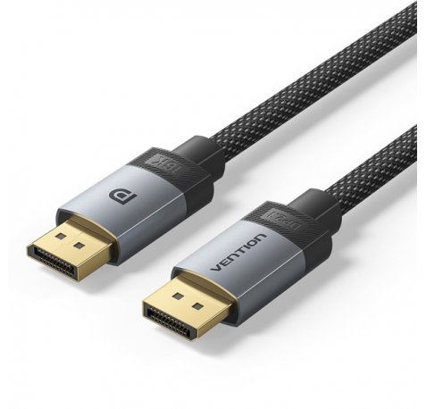 Vention Cable Displayport 2.1 16K - Longitud 2m - Revestimiento Trenzado de Algodon - Conectores Chapados en Oro - Color Gris