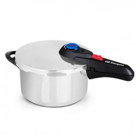 Orbegozo HP 4006 Olla a Presion de Acero Inoxidable 18/10 - Capacidad 4 Litros - Cinco Sistemas de Seguridad - Fondo Termo Difusor - Mango de Baquelita - Selector Gradual de Presion