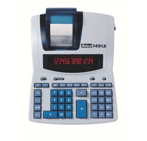 Ibico 1491X Calculadora Profesional Termica 14 Digitos - Pantalla LCD 2 Colores - Impresion en Negro - Velocidad 10 Lineas por Segundo