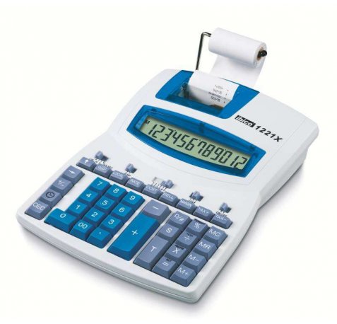 Ibico Calculadora Semi-Profesional 1221xNumeros Inteligentes - Inclinado, 12 Digitos Display Lcd - Impresion a 2 Colores - Velocidad de Impresion 24 Lineas por Segundo - Teclado Profesional - Blanco/Azul