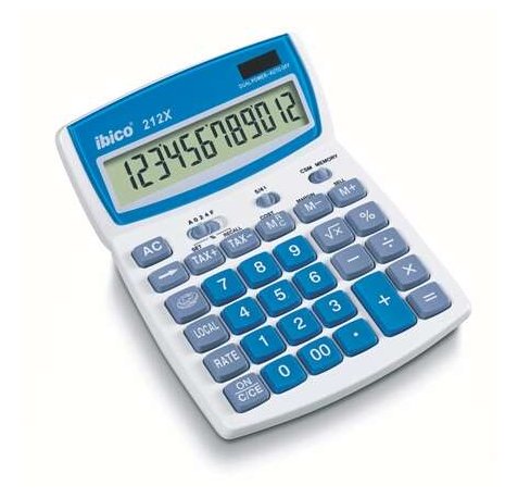 Ibico 212X Calculadora de Sobremesa - Teclas de Relieve - Funcion Impuestos y Redondeo - LCD de 12 Digitos