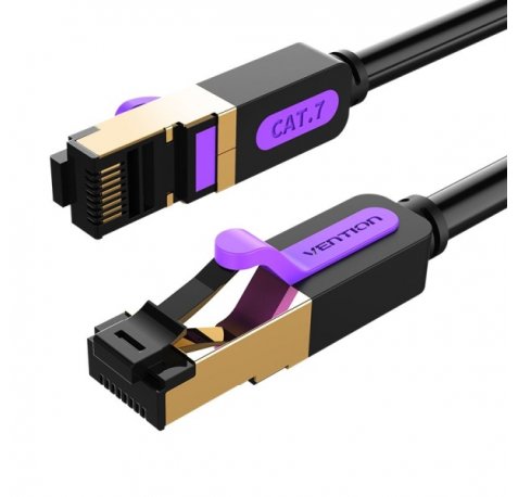 Vention Cable de Red Cat.7 SFTP - Longitud 10m - Velocidad hasta 10Gbps - 28AWG - Cubierta de PVC - Conectores Chapados en Oro - Color Negro