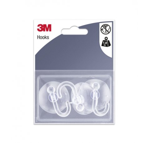 3M Pack de 3 Ganchos de Ventosa - Soporta hasta 1kg - Color Transparente