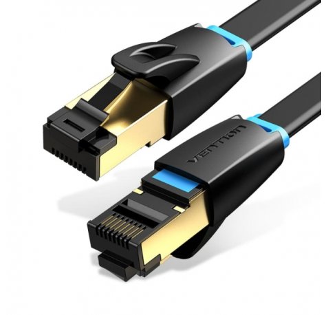 Vention Cable de Red Cat.8 UTP - Longitud 2m - Velocidad hasta 40Gbps - 30AWG - Conectores Chapados en Oro - Color Negro