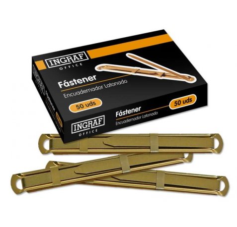 Ingraf Pack de 50 Fasteners Latonado para Encuadernacion Rapida y Resistente - Incluye Lengüeta y Corredera - Color Varios
