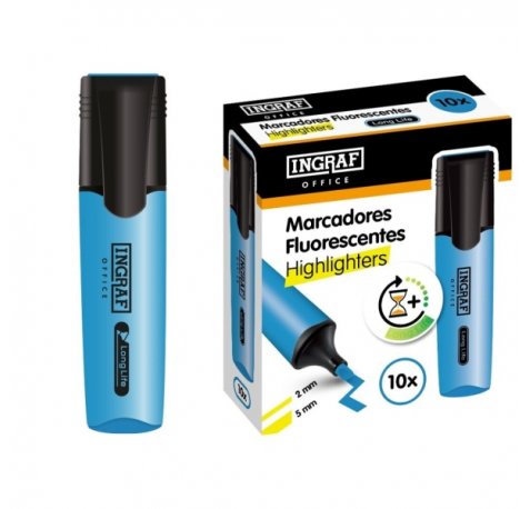 Ingraf Long-Life Marcador Fluorescente - Punta Biselada - Trazo 2-5mm - Tinta Base de Agua - Color Rosa (10 uds)