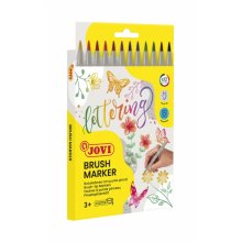 Jovi Felt Pens Estuche de 12 Rotuladores Punta Pincel - Punta Suave y Flexible - Trazos Finos y Gruesos - Tinta Base Agua - Ideal para Lettering - Color Surtido