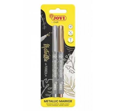 Jovi Metallic Marker Blister 2 Rotuladores Metalicos Oro y Plata - Tinta Base Agua - Efecto Metalico - Ideal para Papel Oscuro - Removible en Superficies No Porosas - Facil Limpieza de Manos - Color Varios
