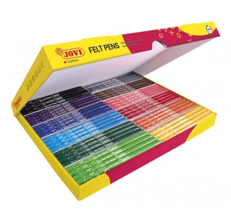 Jovi Caja de 144 Rotuladores - Amplia Variedad de Tonos - Tinta de Gran Fijacion - Punta Resistente - Capuchon Ventilado - Grip Triangular Ergonomico - Trazo Homogeneo - Color Surtido