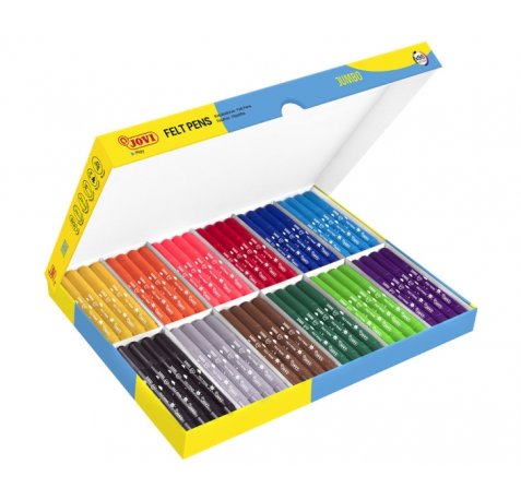 Jovi Felt Pens Pack Escolar 96 Rotuladores Jumbo - Variedad de Tonos - Tinta de Gran Fijacion - Punta Resistente - Capuchon Ventilado - Grip Ergonomico - Trazo Homogeneo - Color Surtido