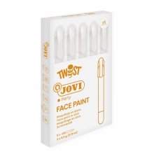 Jovi Twist Stick de Pintura de Cara - Hipoalergenico - Base Agua - Facil Aplicacion - Gran Cobertura - Secado Rapido - Facil de Retirar - Libre de Parabenos y Alergenos - Color Blanco (5 uds)